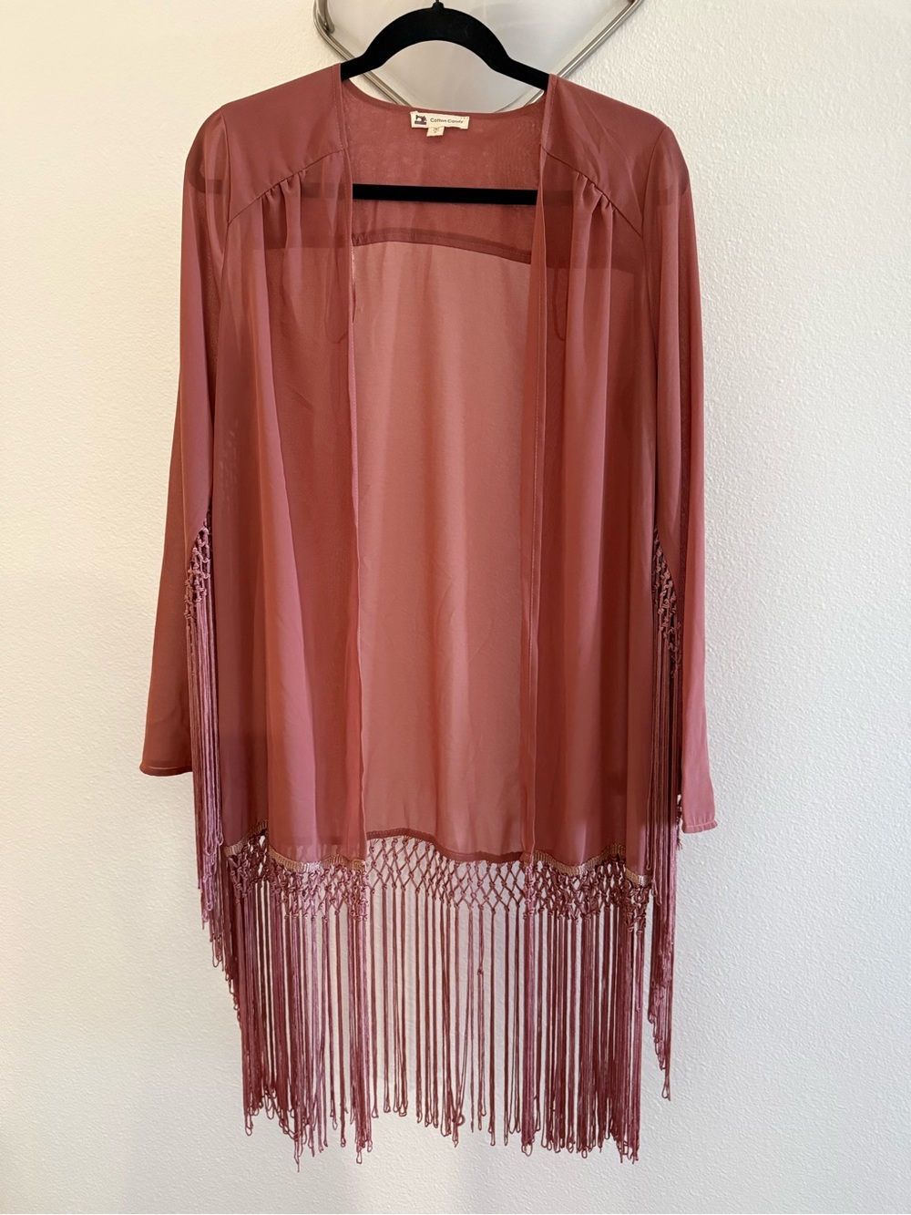 Sheer Chiffon Fringe Kimono Cardigan - Dusty Rose